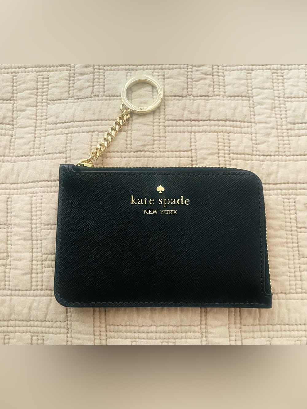 kate spade New York Black Leather Zip Card Case Keyring. New no tags!